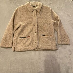 Orvis Jacket Women’s Small Beige Sherpa Fleece Tapestry Trim Button Up
